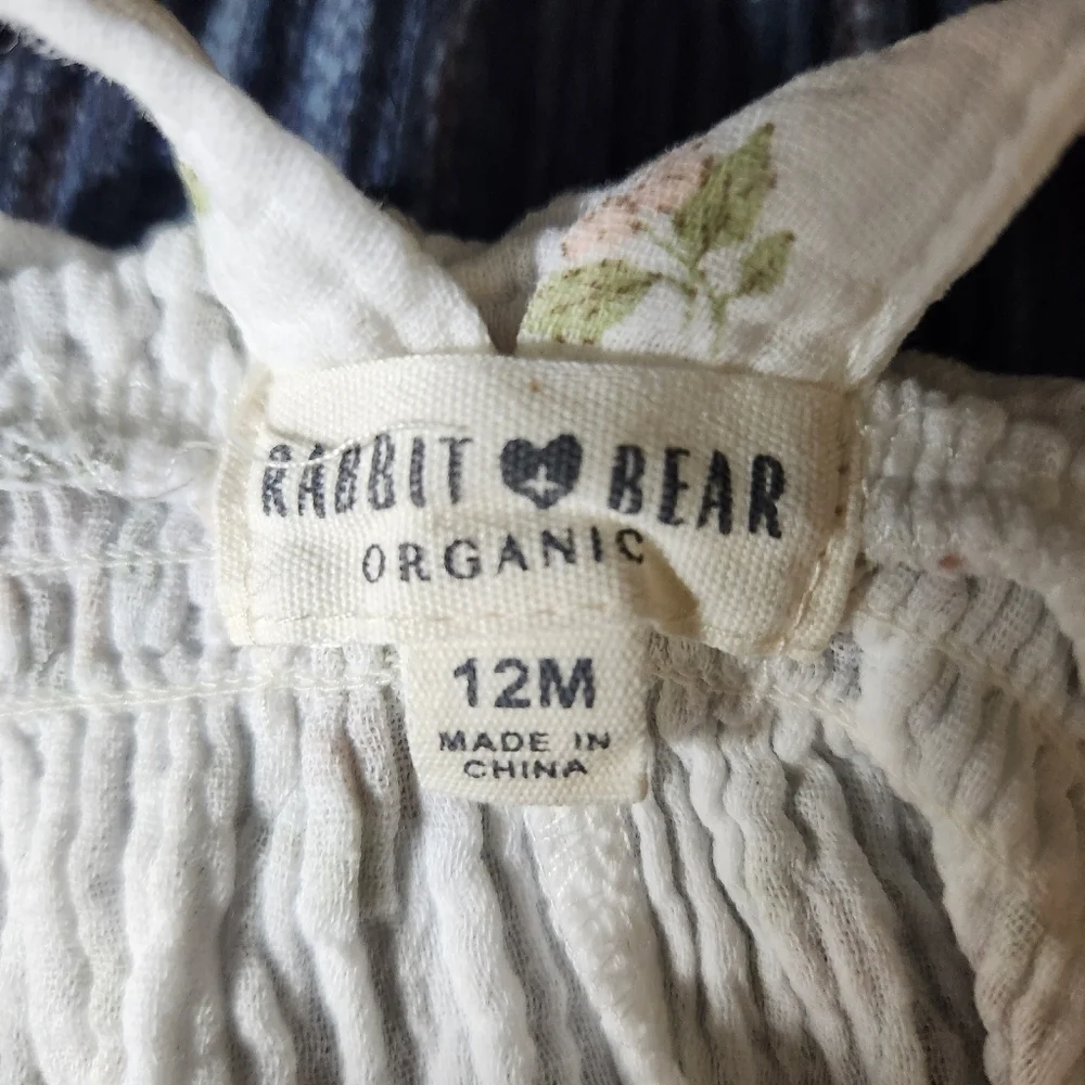 Rabbit + Bear Organic Gauze Cotton Baby Girls Floral Summer Dress-Size 12 Months